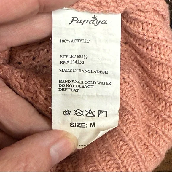 Papaya Pink Textured Knit Sweater M Long Sleeve Crisscross Back Fall Winter - Picture 6 of 7